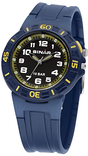 SINAR Kinder Jugend Armbanduhr Sportuhr Jungen Outdoor Fitness Analog Quarz 10 bar mit Licht und Resinarmband Dunkelblau XB-20-2