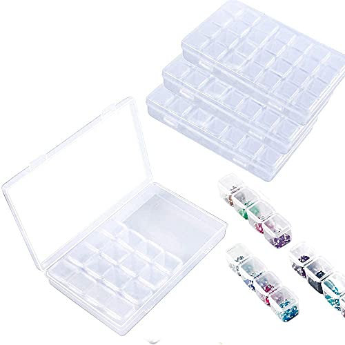 FOME Diamond Embroidery Box, 3 Pack Clear Diamond Painting Storage Containers Each with 28 Mini Compartments Grids Mosaic Kits Accessories