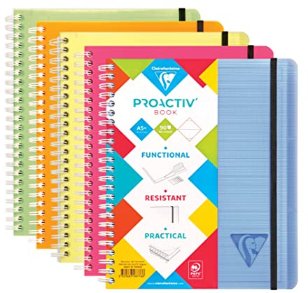 Clairefontaine 328776C Linicolor Fresh Proactiv'Book Cahier-Trieur à Spirale - A5+ 16x21 cm - 180 Pages Détachables Lignées Cadrées - Papier Blanc 90 g - Couverture Polypro - Couleur Aléatoire