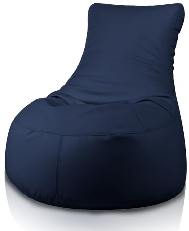 Bepouf - Poltrona a Sacco con Schienale Alto in Ecopelle con Imbottitura in Palline di Polistirolo, Poltrona a Sacco adatta per Camera e Salotto - Dimensione Grande 85x80, Colore Blu Scuro