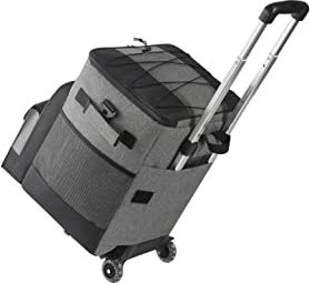 Super grills 32Litre Rolling Cooler with All Terrain Cart foldable Grey and Black for camping picnic outdoor parties,