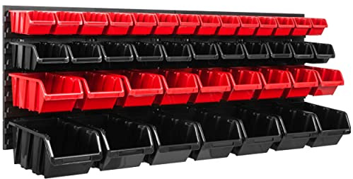 Scaffale da officina con sistema di stoccaggio, 115 x 39 cm, 41 pezzi, con scatole impilabili, pannelli da parete extra forti