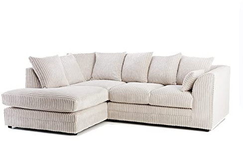 New Luxor Fabric Corner Sofa Cream | Soft Jumbo Cord 3-4 Seater Corner Sofa (Cream, Left Hand Facing)