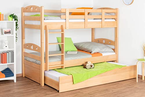 Stockbett für Erwachsene Easy Premium Line K19/h inkl. Liegeplatz und 2 Abdeckblenden, Kopf- und Fußteil mit Löchern, Buche Vollholz massiv Natur - Liegefläche: 90 x 200 cm (B x L), teilbar