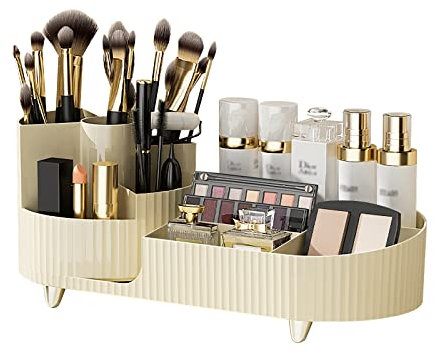 DASITON Make up Kosmetik Organizer,360° Drehbarer Make up Pinselhalter,Schminktisch Organizer mit Großer Kapazität,Skincare Organizer,Kosmetik Aufbewahrung für Frisiertisch,Badezimmer(Weiß L)