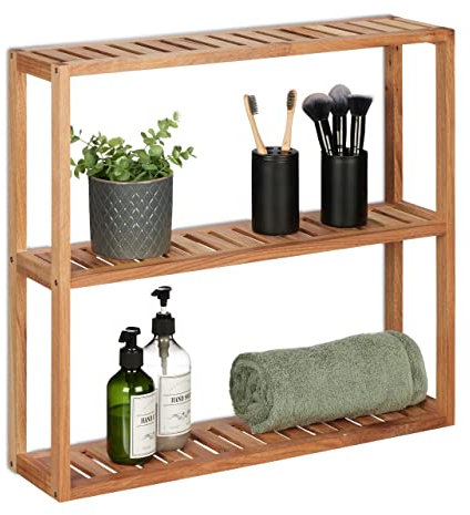 Relaxdays Wandregal Walnuss, 3 Ablagen, HBT: 54 x 60 x 15 cm, schmales Holzregal Bad, Küche, Steh-& Hängeregal, Natur, Holz