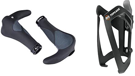 Velo ERGOGEL D3 BAR Fahrradgriff, ergonomische Form, Gel-Schraubgriff, mit Lenkerendstopfen, Länge: 138mm, schwarz/grau 410461 & SKS Germany TOPCAGE Flaschenhalter für Fahrräder, 7.5L x 8.3B x 14H cm