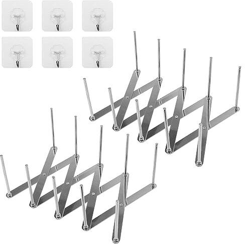 YIXNSW 2 Stück Rippchenhalter Deckelhalter Edelstahl Spareribs Halter Organizer mit 6 Klebehaken für die Küche, den Grill und die Zubereitung von Braten oder Rippchen