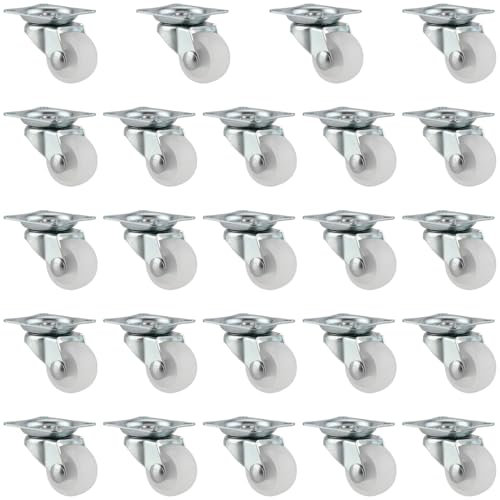 YUENPUN 24 PCS 1 Inch White Swivel Castor, White Furniture Caster Wheel, Small Swivel Castor Wheels with 360 Degree Top Plate, 25mm Heavy Duty Caster Trolley Wheels for Cart Chair Table