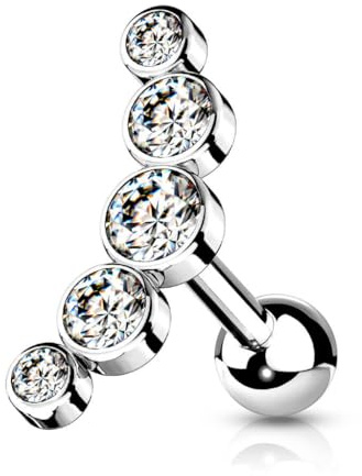 Stachelkleid Barbell Piercing Zirkonia Farbauswahl Chirugenstahl 1,2mm 6mm Lang Gold Silber Schwarz Helix Tragus Ohr Silber/Klar
