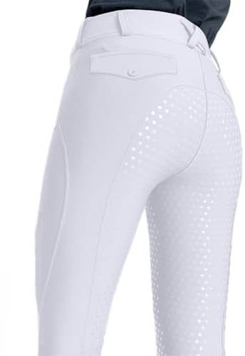 ticticlily Pantalon de Cyclisme Sport Collants Culottes Leggings d'équitation Taille Haute avec Passants de Ceinture et Poches Pantalons Extensible Coupe Silicone Siège Complet pour Femme A Blanc XS