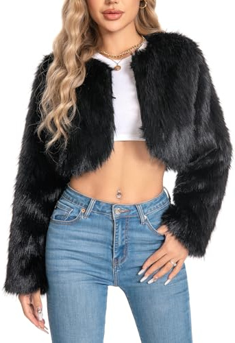 WELLATENT Fur Coats For Women,Plus Size Cropped Faux Fuzzy Jacket Fluffy Fall Coat.