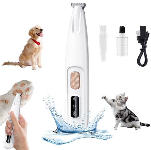 vsshe Tondeuse pour Pattes Chien Silencieuse, Tondeuse pour Chien et Chat, Lames Céramique et Inox, LED Intégrée, Rechargeable USB, Étanche, Toilettage Zones Sensibles pour Pattes, Yeux, Oreilles