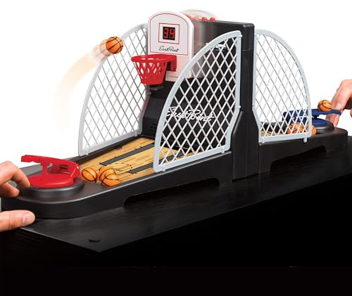 EastPoint Tabletop Movin Hoops Arcade Basketball Hoop - Black & Red 2-Player - Built-In LED Scoreboard & Basketball Gifts - Spring-Loaded Launchers for Boys Toys Age 5-10, Durable Plastic Construction