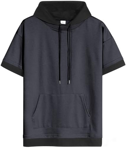 XIAOYAO Kurzarm Hoodie Herren, Kurzarm Kapuzenshirt Männer Pullover T-Shirt mit Kapuze Sommer Sweatshirt