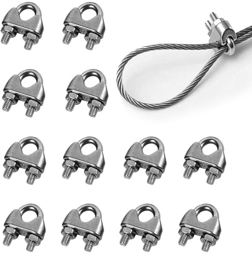 12 morsetti per fune metallica da 6 mm, in acciaio inox, morsetto per fune in acciaio, clip per fune di ferro, morsetti per fune metallica, morsetto per fune metallica, morsetto per corda di