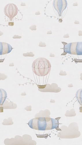 A.S. Création Papel pintado para habitaciones infantiles Lilly & Luis resistente papel pintado fotográfico con efecto nubes, 1,59 m x 2,80 m, azul, crema, rosa, fabricado en Alemania, 770611.