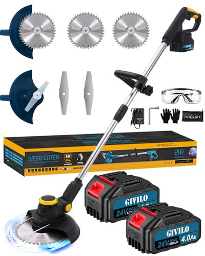 Akku Rasentrimmer für Makita Akkus, 2 in 1 Rasentrimmer Mit Akku 24V, 20cm Klingen Freischneider Akku mit 2 Batterie und Ladegerät für Rasen Garten