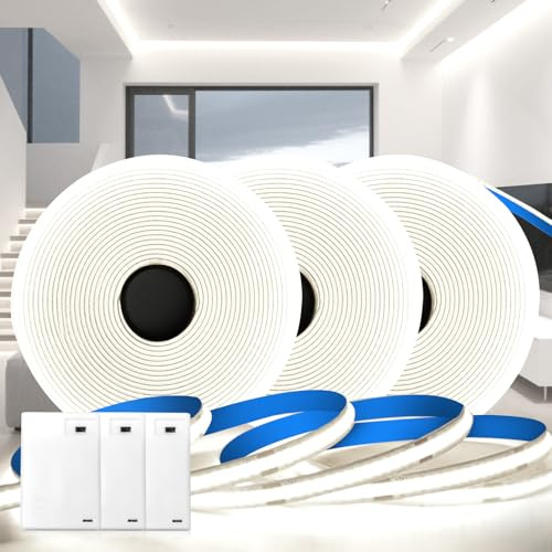 KSIBNW LED Streifen Batterie, Lichterkette Batterie LED Strip Batteriebetrieben Weiß 6000K Lichtleiste Selbstklebend Indirekte Beleuchtung für Küche Vitrinen Treppen, 3 Stücke COB Streifen 1M