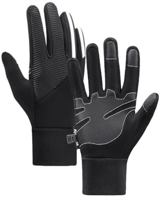 WMAMBZNDHP Guantes de Cuero for Ciclismo Invierno, Guantes Moto con Pantalla táctil, Negros for Hombre for el Trabajo, for Bicicleta, Nieve(A0009-BK,S)