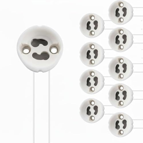 Portalamparas GU10 con Cable 10 Unidades Cerámica para Lámparas LED y Halógenas 0-300W 250V Empotrables Techos Muebles Iluminación Interior Exterior