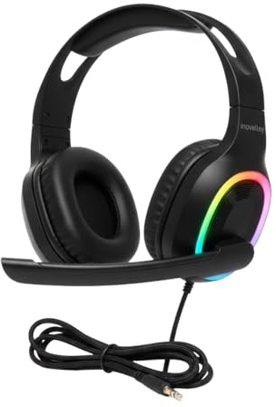 SHOP-STORY Casque Gaming PC LED Filaire Micro et Arceau Flexibles, Écouteurs 40mm en Similicuir, Contrôle Volume et Lumières