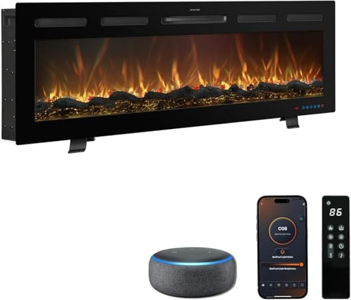 Caminetto elettrico Galaxy Pro con Wi-Fi, Alexa e Google Home | a incasso, parete o pavimento | 750/1500 W | 13 colori di fiamma a LED | Effetto crepitio | Senza fumo | Termostato | 91,5 cm