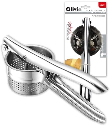 IPEA Prensa patatas profesional de acero inoxidable para triturar patatas, verduras y frutas – Diseño moderno – Mango ergonómico – Herramienta de cocina para puré y prensa de verduras y zanahorias