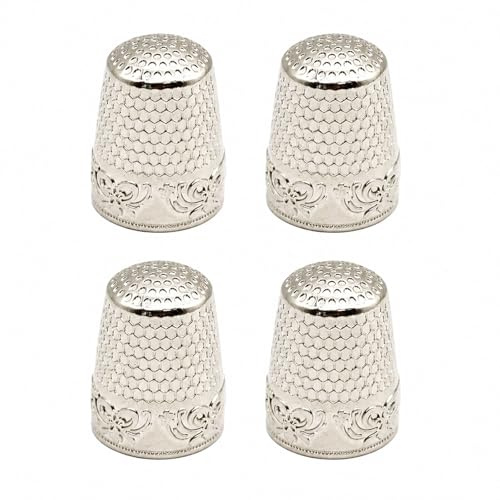 Talinco 4 Pcs Metal Sewing Thimbles, Finger Guards for Hand Sewing, Silver