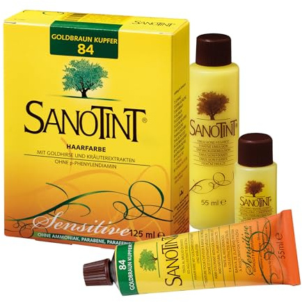 Sanotint - Haarfarbe Sensitive Nr. 84 Goldbraun Kupfer - Naturnahe dauerhafte Haarfarbe mit Goldhirse und wertvollen pflanzlichen Extrakten – 100% Grauabdeckung – vegan - 125 ml