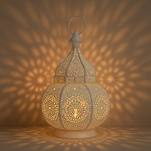 Orientalisches Windlicht Ziva handgefertigt aus Metall in Weiß 30 cm