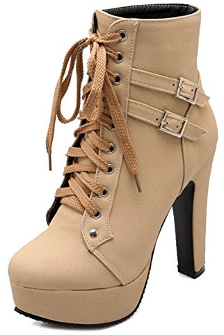 Onewus Stivaletti da donna con tacco alto e plateau con borchie, beige., 41 EU