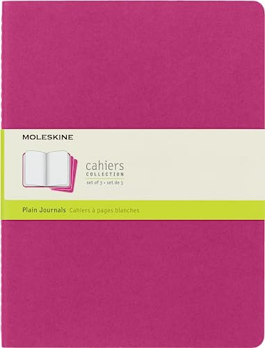 Moleskine Cahier Journal, Set 3 Notebooks with Plain Pages, Cardboard Cover with Visible Cotton Stiching, Colour Kinetic Pink, Extra Large 19 x 25 cm, 120 Pages