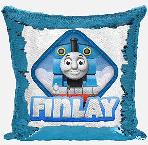 DAILY GIFTS Personalised Thomas Engine Any Name Magic Reveal Sequin Cushion Cover Gift (Case + Filling)