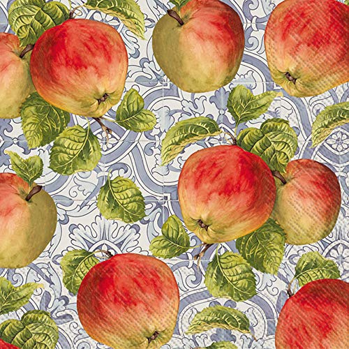Boston International L893240 IHR 20-Count Luncheon 3-Ply Papierservietten, Papier, Klassische Äpfel, Blau