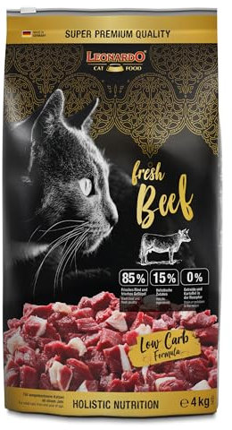 LEONARDO Fresh Beef & Poultry [4kg] Katzenfutter | Trockenfutter mit 85% Frischfleisch für Katzen | Alleinfuttermittel für ausgewachsene Katzen Aller Rassen ab 1 Jahr