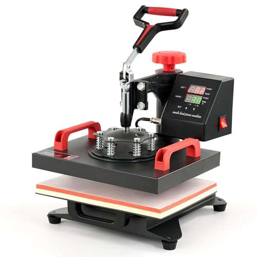 CREWORKS 12x9 Heat Press Machine, 360 Degree Swing Away Shirt Printing Machine with Digital Control, 30x23cm Multipurpose Shirt Press Machine with Dual Heating Tubes for Pillow Case Mouse Pad Bag