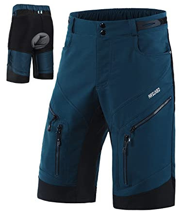 ARSUXEO Radhose Herren MTB Shorts Gepolstert Getrennte Unterhose Lose Fit Fahrradhose Wasserabweisend 1903 001D Dunkelblau Large