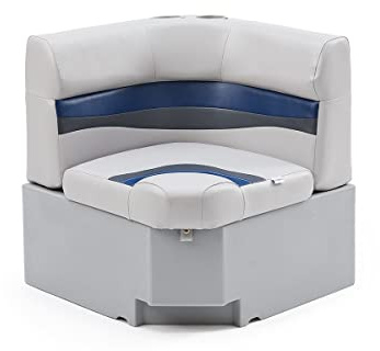 DeckMate Complete 28 Corner Classic Pontoon Boat Seat Bench and Base- Gray, Blue and Charcoal