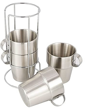 Huike Edelstahlbecher Edelstahl Tasse 300ml Premium Stapelbare Kaffeebecher Kaffeetasse Outdoor, Camping und Indoor Aktivitäten,Thermobecher Isolierbecher Edelstahl Becher (4er Pack)