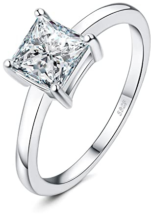 JewelryPalace 1ct Solitaire Moissanite Bague Taille Princesse Pierre Argent Massif 925 Femme, Bague Diamant Simulé Fiançailles Mariage Promise Alliance, Ensemble Bijoux Mariee