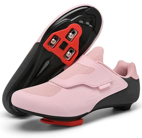 Womens Cycling Shoes Compatible with Peloton Indoor Road Bike Riding Shoes Pre-Installed Delta Cleats Clip Outdoor Pedal (Pink, 38)