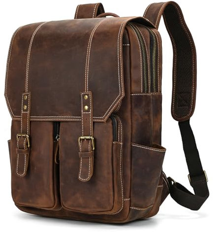 newsbirds Genuine Leather Backpack 15.6 inch Laptop Bag School Backpacks for Men Women Large Capacity Daypacks for Travel Business Daily Use, Brown