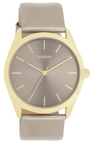 Oozoo - Timepieces Damen Uhr in Taupe metallic | Armbanduhr Damen mit Lederarmband | Moderne Uhr für Frauen | Edle Analog Damenuhr in rund C11333 (40mm Gehäuse)