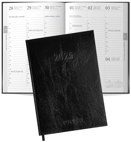 TOBJA Buchkalender 2026 - Terminplaner 2026 mit 30-Minuten-Taktung 7-21 Uhr - Größe 18,5 x 26 cm (zwischen A5 - A4), Große Schrift, flexibles Hardcover, Lesebändchen. Kalender 2026