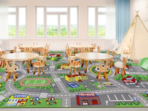 Capslpad Car Play Mat 200x300cm Non-Slip Kids Rug City Town Map Interactive Play Carpet Machine Washable Creative Educational Boy Girl Play Mat for Kids Teenager Room Nursery Playroom Decor, Green