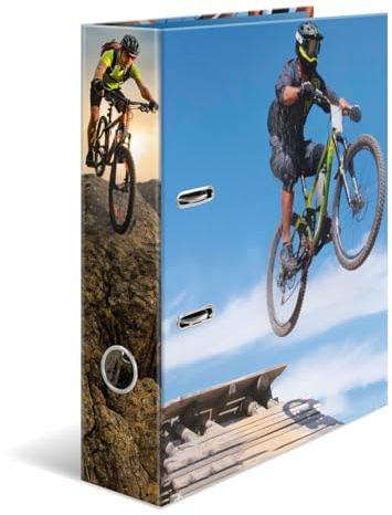 HERMA A4 Lever Arch File Mountain Bike, Pack of 5, 70mm Spine, Heavy Duty Folder with Sport Motif, Glossy Finish & Inner Print, Kids Ring Binder, Archiving Folder & Storage File Organizer