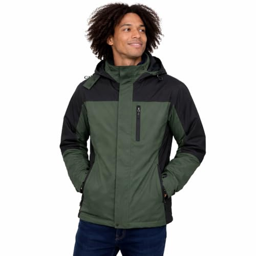 Blu Apparel Mens Outdoor Waterproof Rain Jacket Premium Branded Windproof Everyday Wear Jackets for Men (UK, Alpha, XL, Regular, Regular, Green/Black)