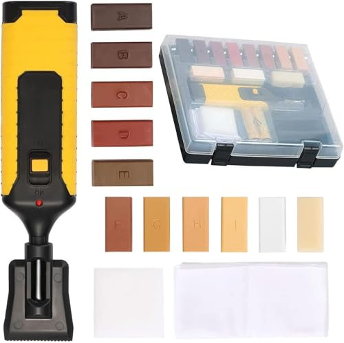 19Pcs Laminate floor Wax repair kit, Heating Gun for laminate Worktop Flooring PVC vinyl floor repair kit wax repair kit for wood 11 Colors Wax Blocks Chips Remover, Laminate Damaged Floor Repair tool