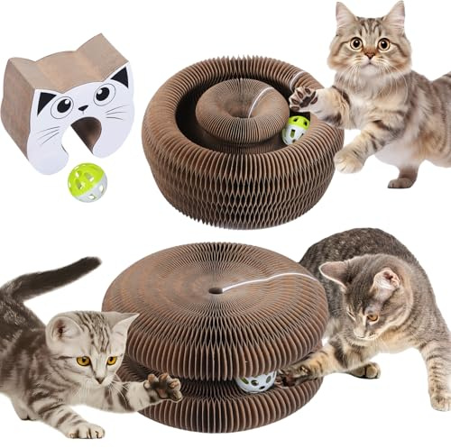 Qoosea Griffoir pour Chat Magic Organ, Cat Scratching Board Magique Pliable avec Balle Cloche, Jouet Interactif pour Chat Kitty Interieur Cat Toys Accessoire